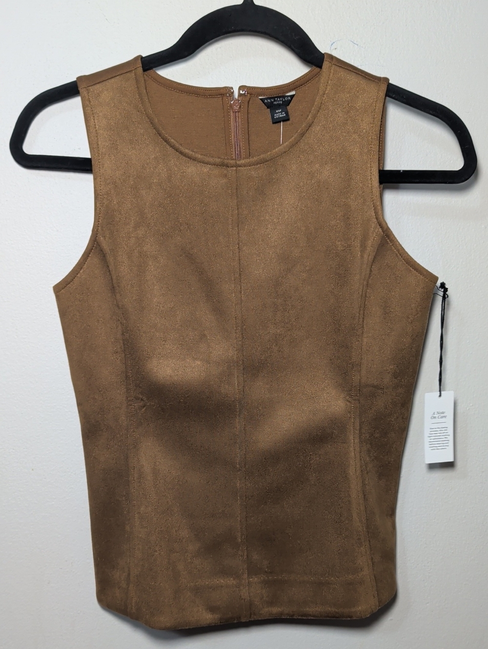 Ann Taylor Brown Faux Suede Sleeveless Top New with Tags Women's Size XS